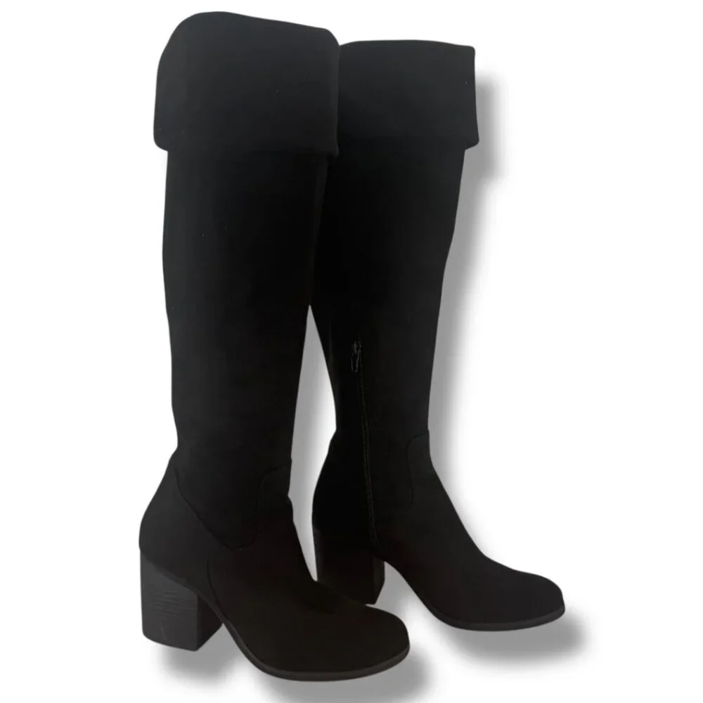 Melrose &‎ Market Black Faux Suede Over The Knee Boots 7M Block Heel